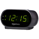 Amazon Basics Small Alarm Clock with LED Display – Neutral Black Timepiece for Minimalist Dorms