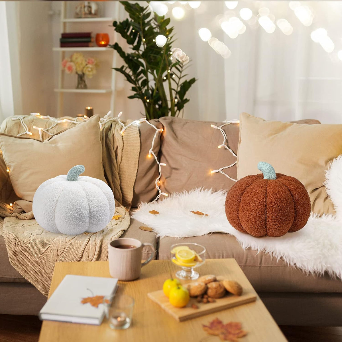 Kajaia Baby-Safe 3D Pumpkin Cushion Pair for Nursery Crib Side, Cozy Fall Kids Room Decor Set