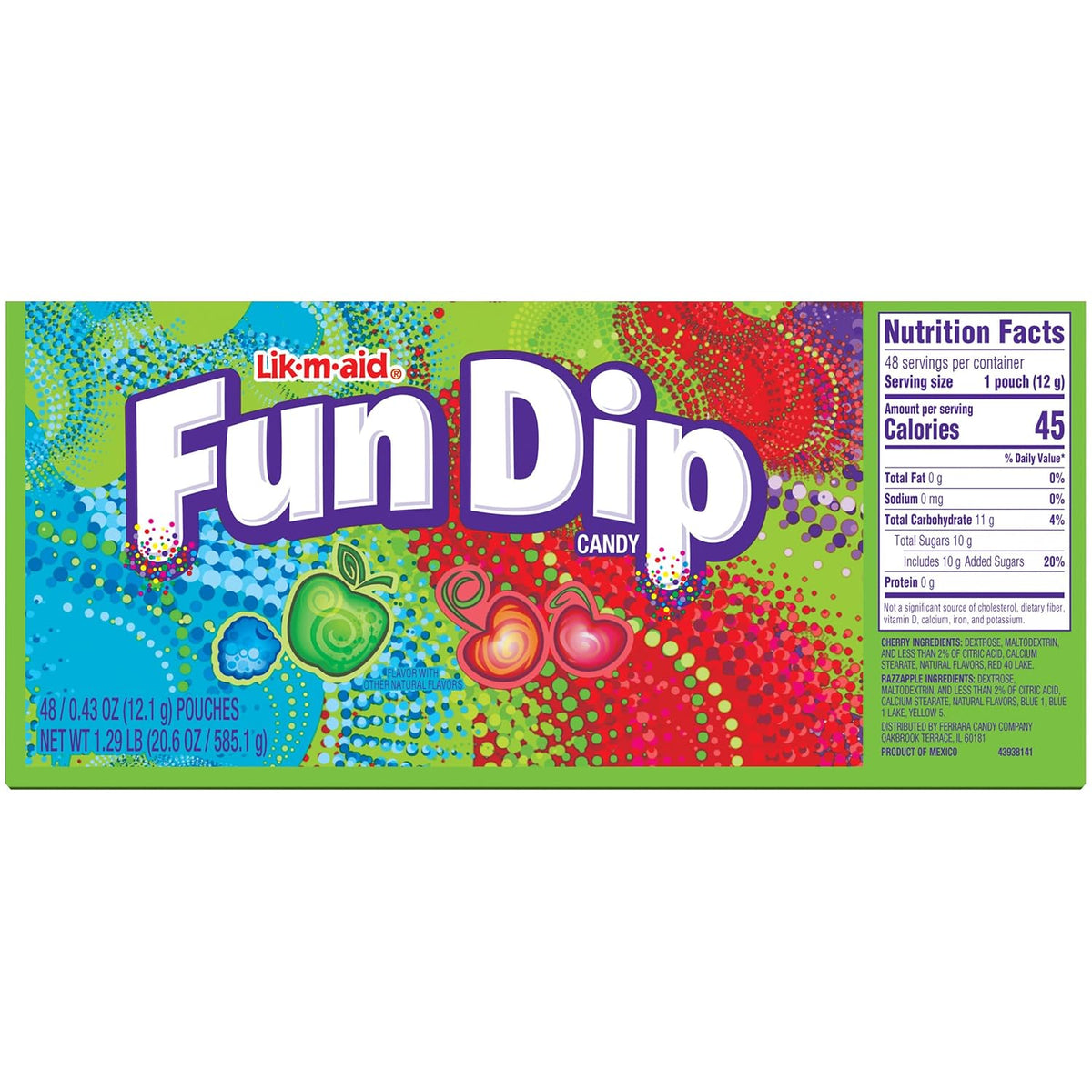 Lik-M-Aid Fun Dip Party Pack – 48-Count Cherry & Apple-Raspberry Candy Pouches for Kids' Birthday Goody Bags and Classroom Treats