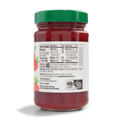 made with organic strawberries, organic cane sugar, and natural fruit pectin