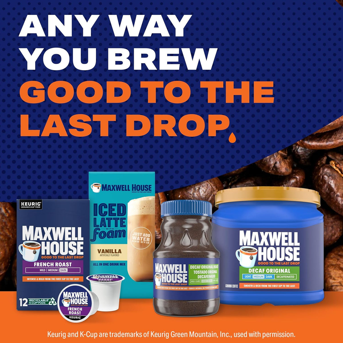 Maxwell House Decaf Original Medium Roast Ground Coffee – Reliable Office Pantry Coffee for All-Day Drinking Without Sleep Disruption, 29.3 oz Canister