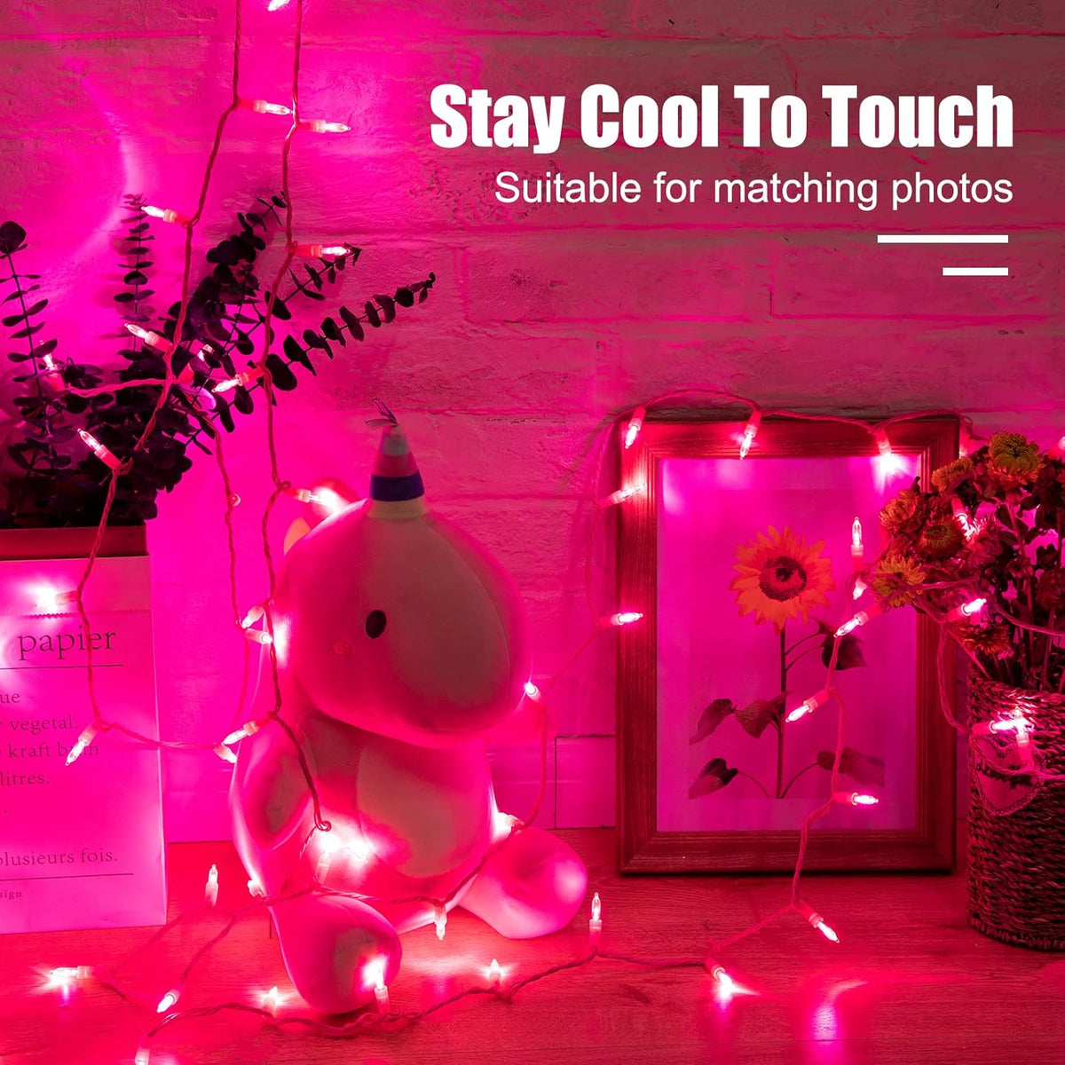 Minetom Pink String Lights – Patio and Pergola Decor, Waterproof 39ft 100 LED Outdoor Lights with Remote