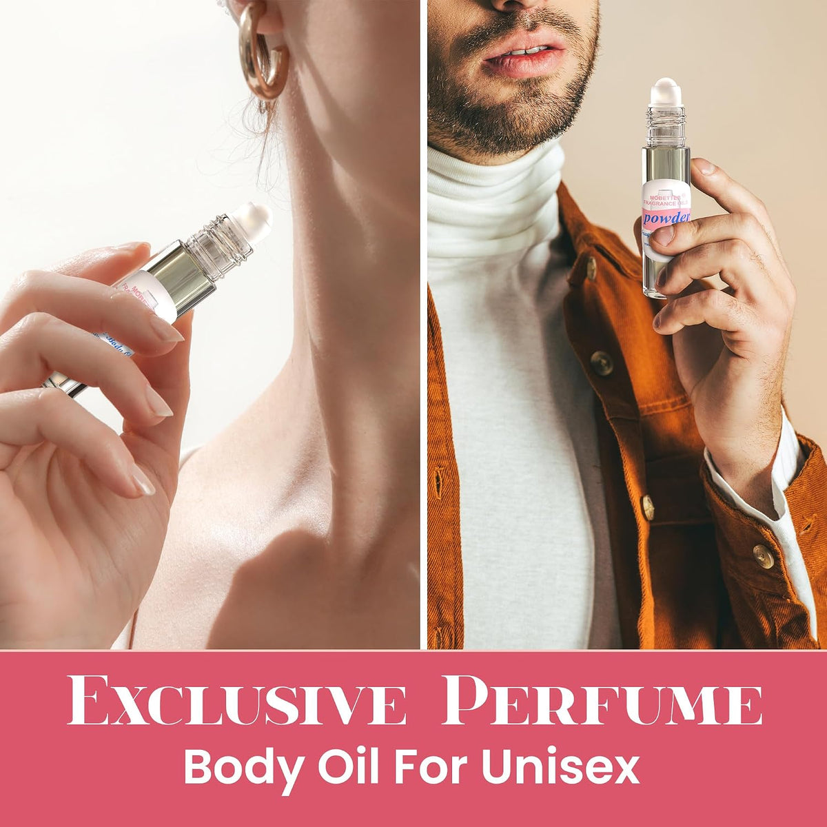 MOBETTER FRAGRANCE OILS Powder Fresh Scent Perfume Fragrance Body Oil Unisex - Durable Glass Applicator for Gym Bag and Commute