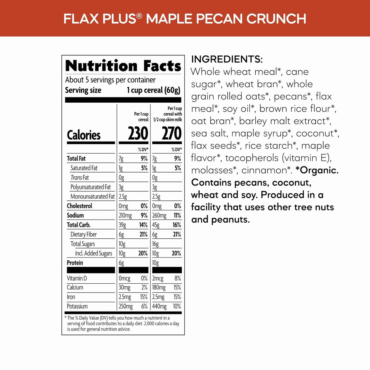 Nature's Path Organic Flax Plus Maple Pecan Crunch Cereal – Packable Whole Grain Snack for Hiking and Picnics