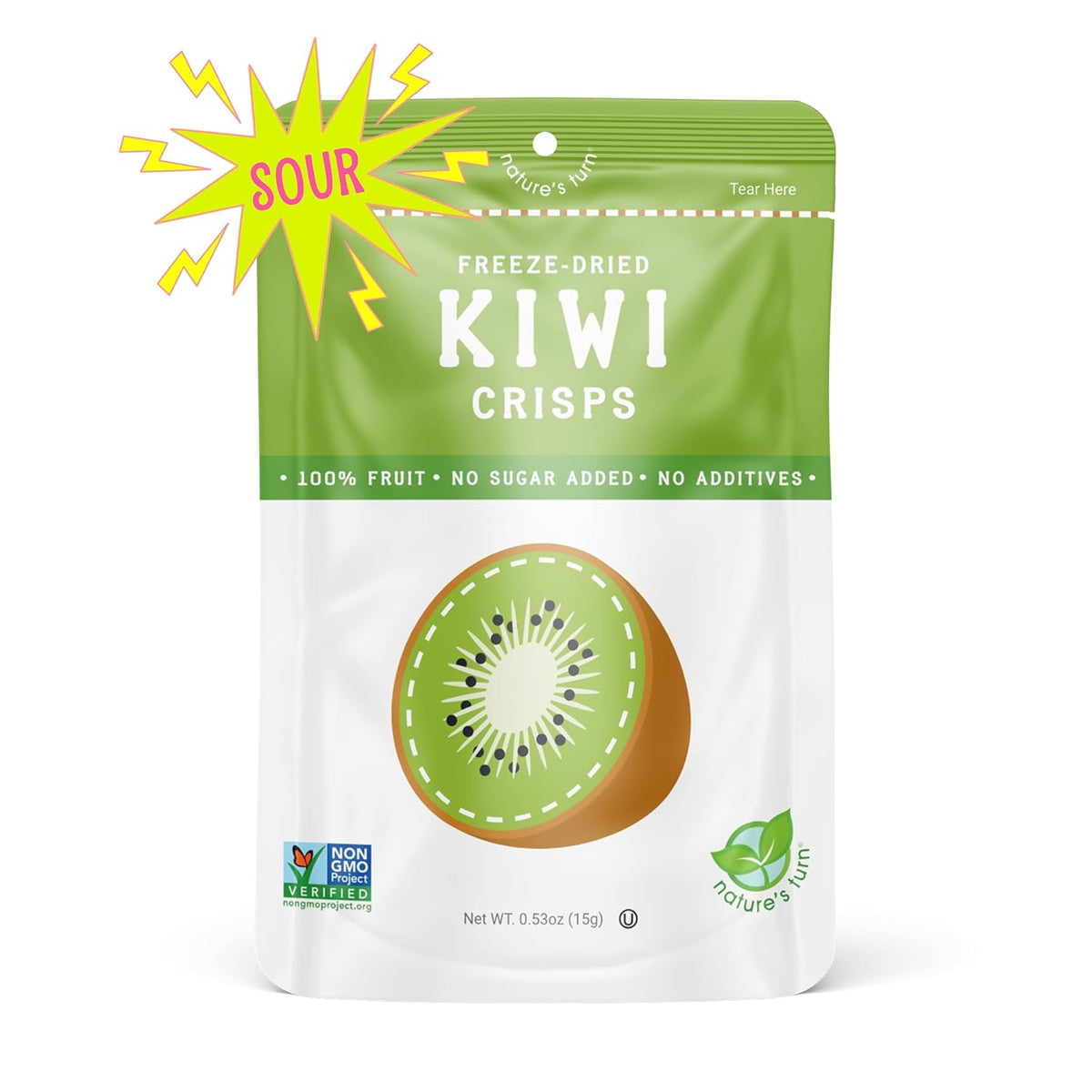 Nature's Turn Freeze-Dried Sour Kiwi Crisps – Guilt-Free Desk Snack for Clean Eating, 6 Single-Serve Bags
