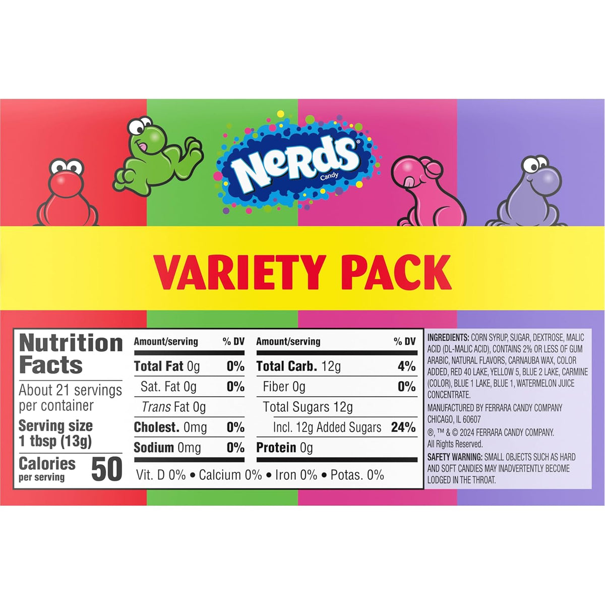 NERDS Dual Flavor Boxes – Study Session Snack for Students, Portion-Controlled Grape Strawberry Watermelon Cherry Candy, 1.65 oz Each