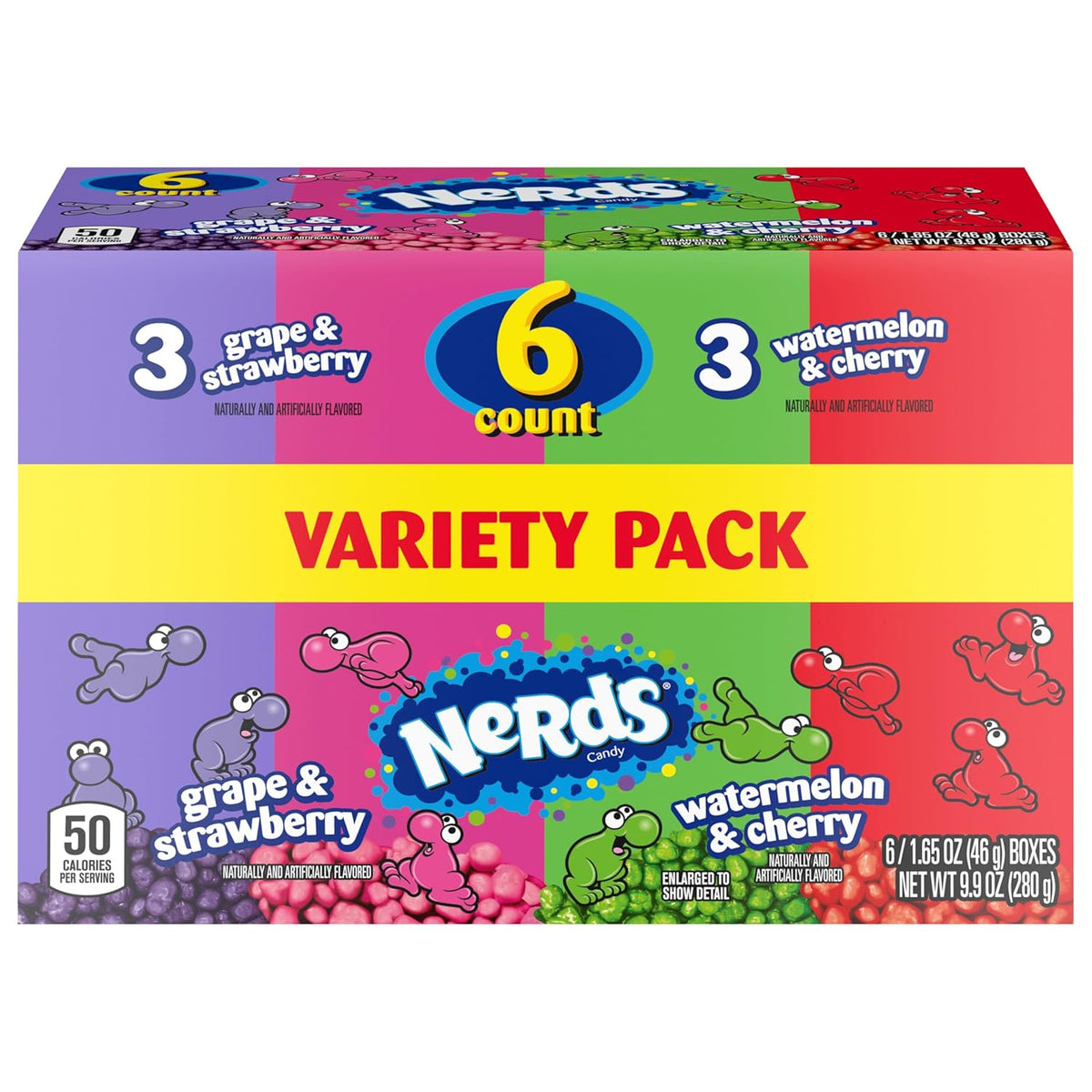 NERDS Dual Flavor Boxes – Study Session Snack for Students, Portion-Controlled Grape Strawberry Watermelon Cherry Candy, 1.65 oz Each
