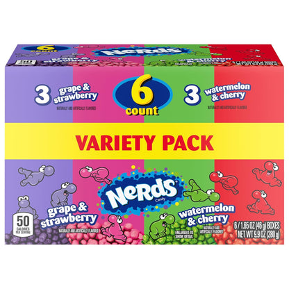 NERDS Dual Flavor Boxes – Study Session Snack for Students, Portion-Controlled Grape Strawberry Watermelon Cherry Candy, 1.65 oz Each