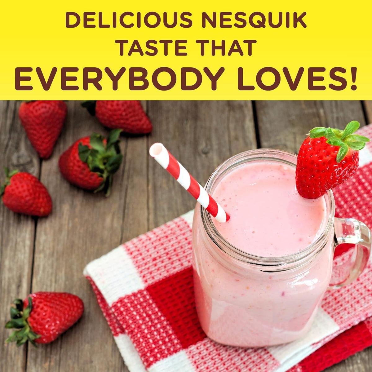 Nesquik Strawberry Powder Drink Mix – Resealable Jar Strawberry Milk Mix with Long 10-Month Shelf Life, 35.5 oz