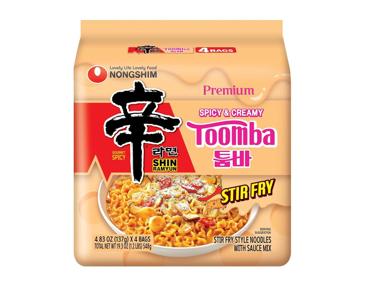 Nongshim Shin Toomba Spicy Creamy Stir Fry Ramen – Holiday Pantry Gift Set for College Students and Busy Parents, 4-Pack