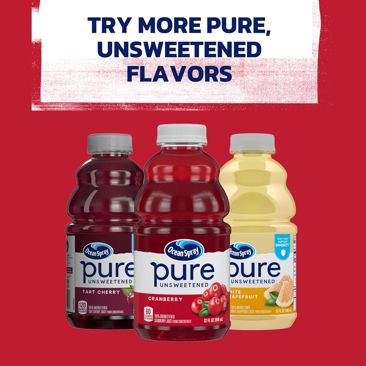 Ocean Spray® Pure Unsweetened Cranberry Juice – Clean-Label Pantry Essential for Calorie-Conscious Wellness, 32 Fl Oz