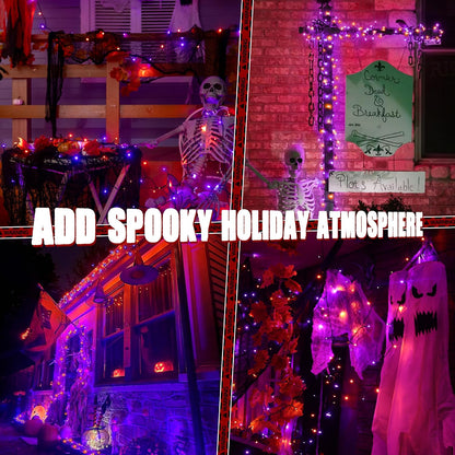 Ollny Halloween Lights – 110ft Seasonal Decor Gift for Her, 8-Mode Orange and Purple String Lights for Porch and Bedroom