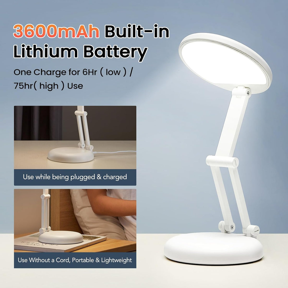 One Fire Small Battery Table Lamp – Decorative Task Light for Craft Rooms and Home Offices, 13 oz Portable Design