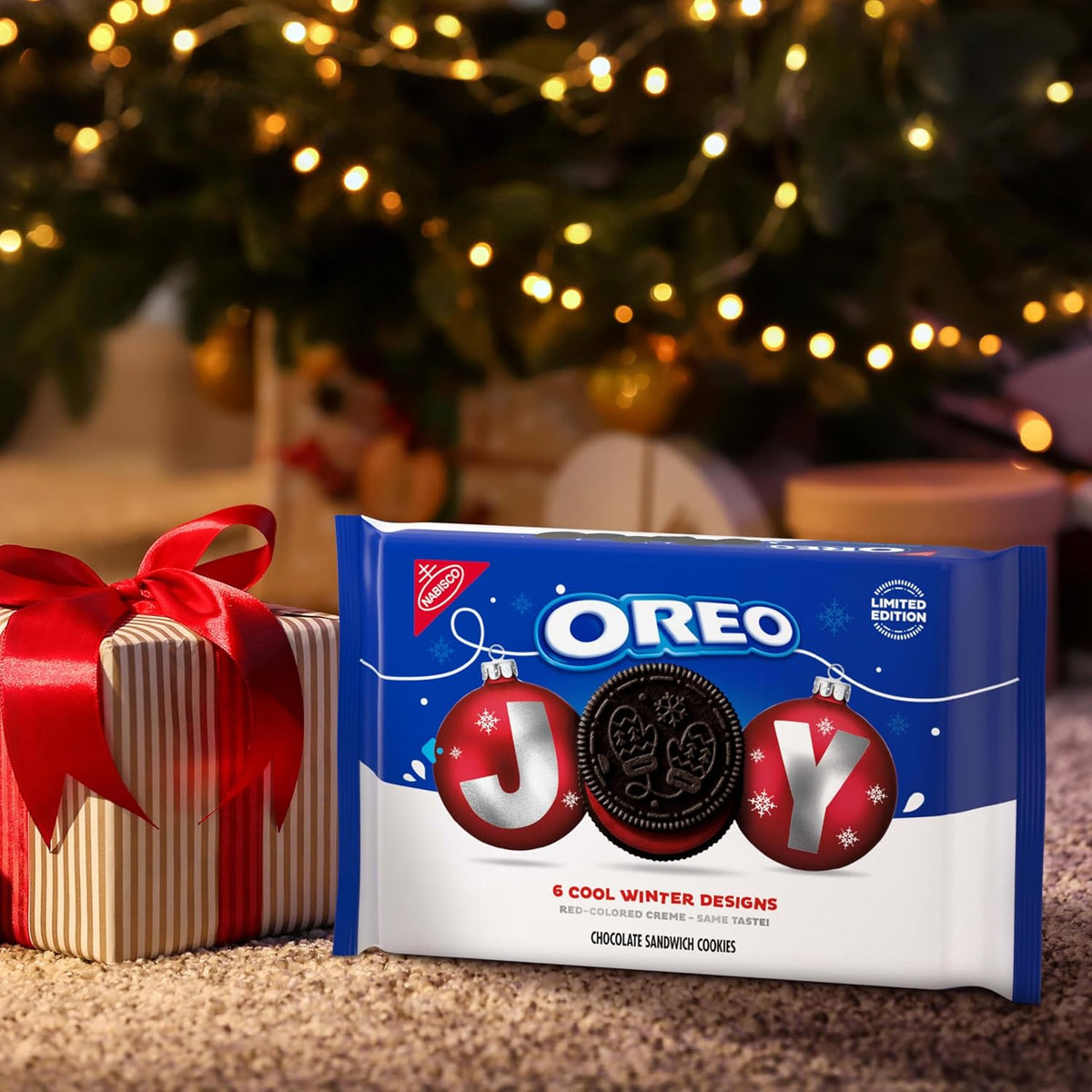 OREO Joy! Winter Embossed Cookies with Red Creme – After-School Snack Surprise for the Holiday Season