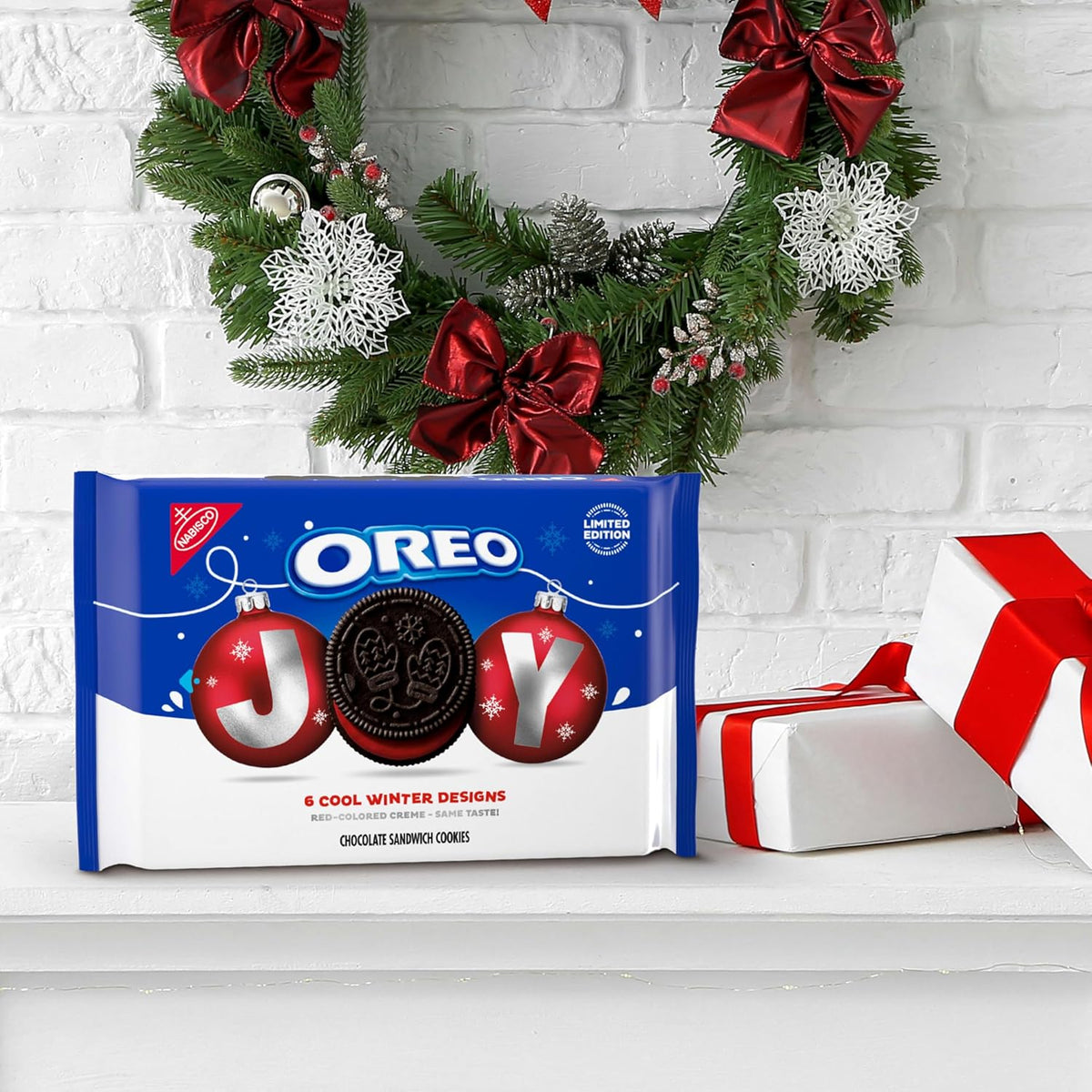 OREO Joy! Winter Embossed Cookies with Red Creme – After-School Snack Surprise for the Holiday Season