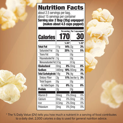 Orville Redenbacher's Naturals Simply Salted Microwave Popcorn – Whole Grain Pantry Staple for Casual Home Gatherings, 6-Count