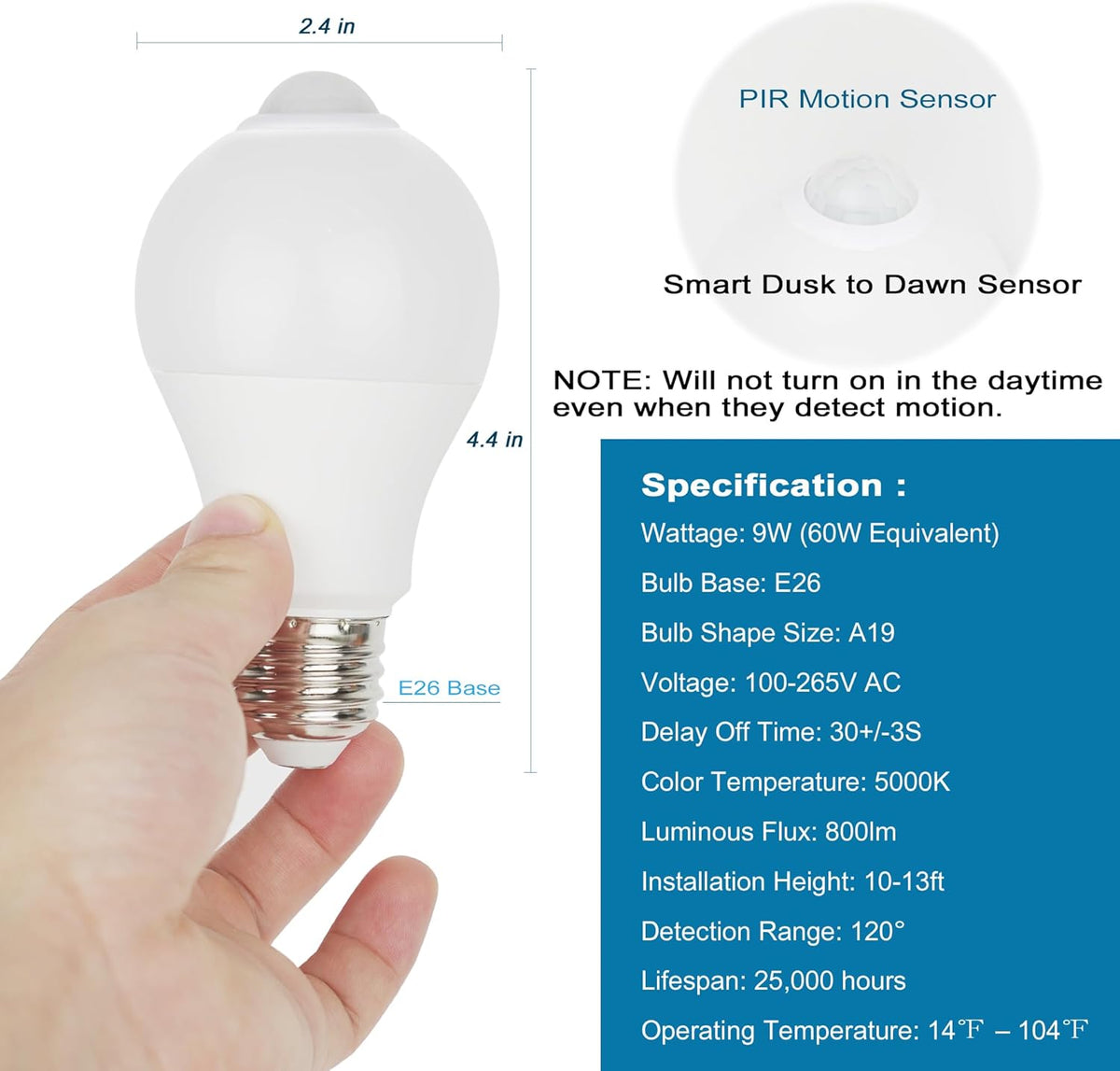PIR Motion Activated LED Bulb – Hands-Free Light for Late Night Diaper Changes, Feeding, Bedtime Routines