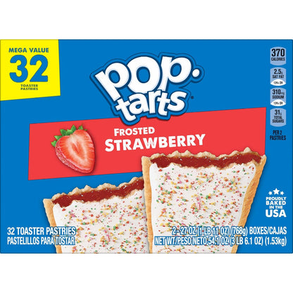 Pop-Tarts Toaster Pastries Frosted Strawberry 32ct – Pre-Sealed Twin-Pouches for Outdoor Adventures and Sports Games