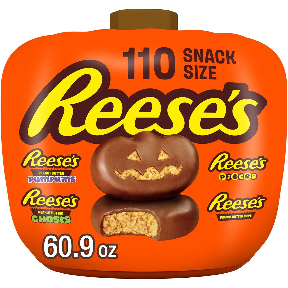 pre-filled plastic pumpkin-shaped container that serves as both packaging and reusable decor
