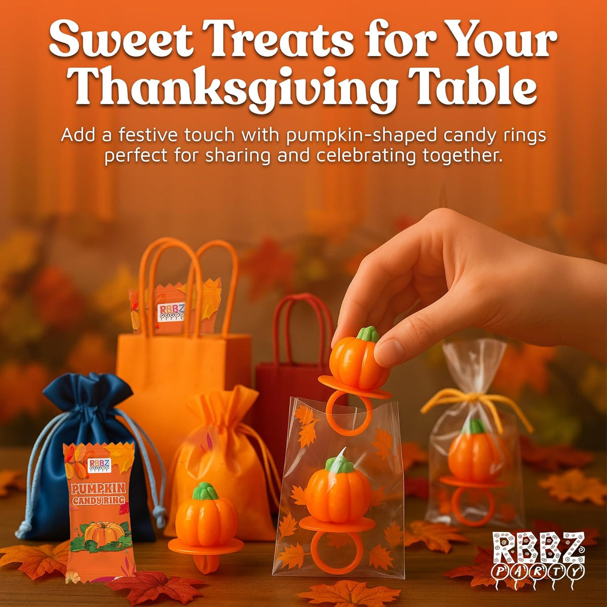 Pumpkin Candy 3D Ring Pops – Allergy Conscious Sealed Candy Pack for Safe Group Distribution at Parties