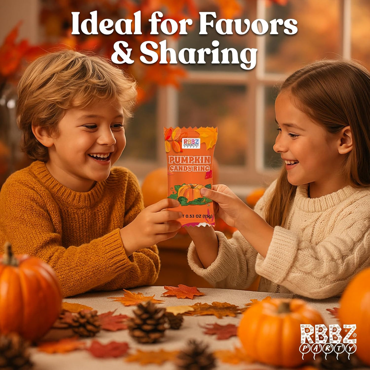 Pumpkin Candy 3D Ring Pops – Allergy Conscious Sealed Candy Pack for Safe Group Distribution at Parties