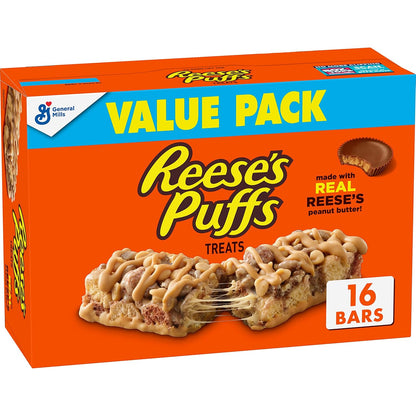 Reese's Puffs Cereal Bars – Heat-Stable Travel Snack for Road Trips and Car Rides, 16 ct Peanut Butter