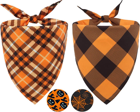 reversible double-layer design with two distinct patterns (orange plaid on one side, pumpkin or spider web on the other)