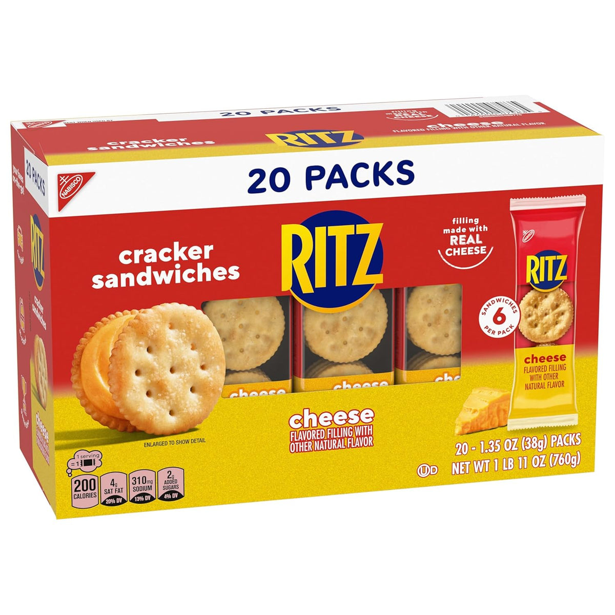 RITZ Cheese Sandwich Crackers, Parent-Approved Pantry Staple for Kids' Lunchboxes and After-School Snacking