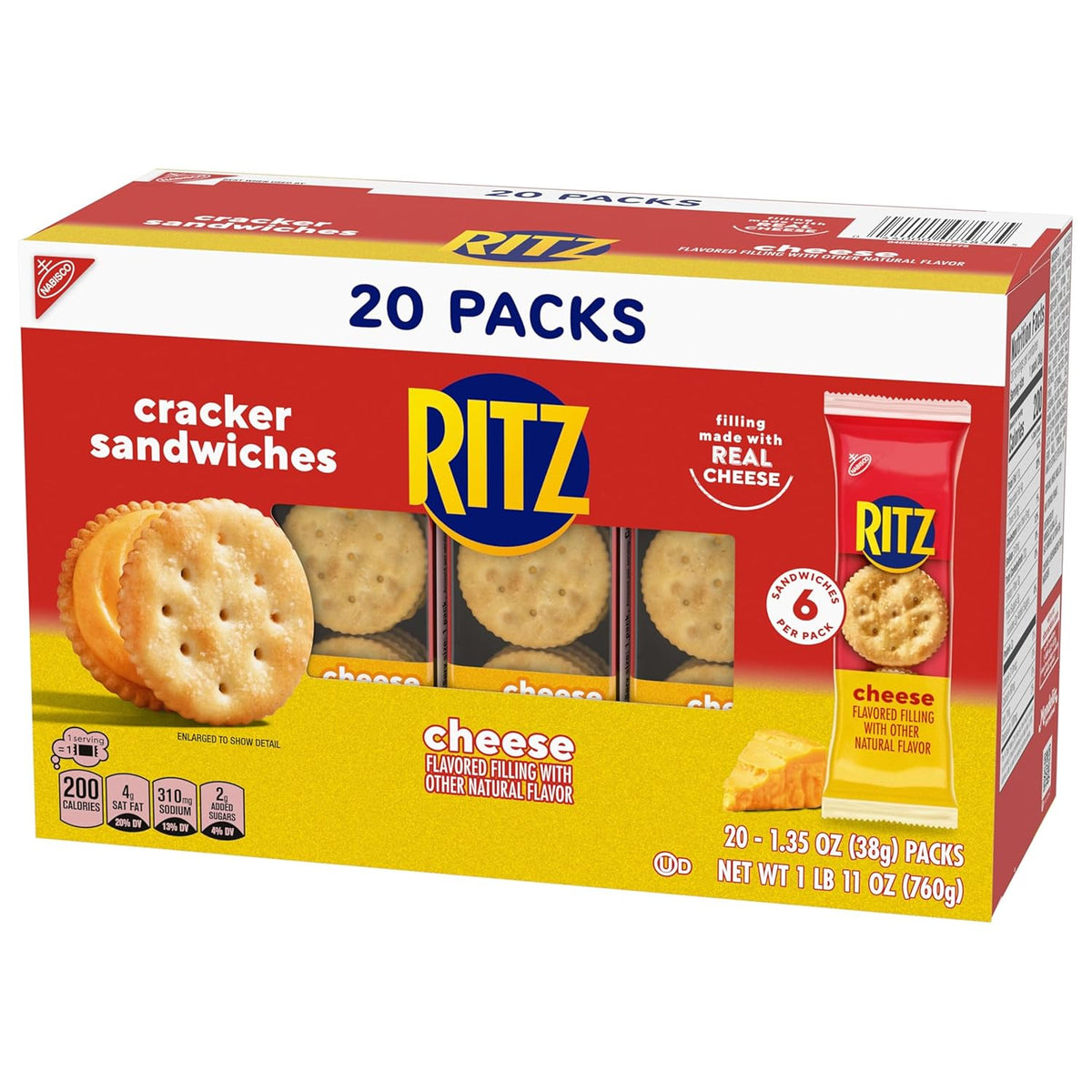 RITZ Cheese Sandwich Crackers, Parent-Approved Pantry Staple for Kids' Lunchboxes and After-School Snacking