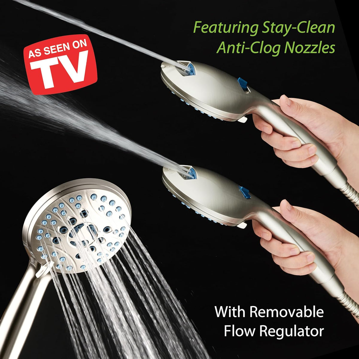 self-clean anti-clog nozzles with permanent anti-microbial material protection