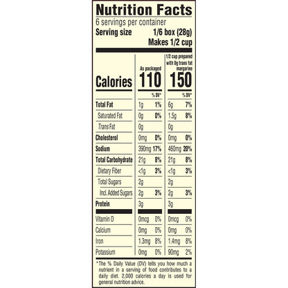 six 1/2-cup servings per box at 110 calories each