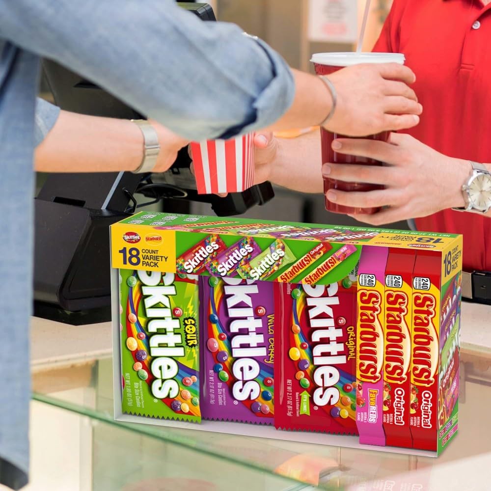 SKITTLES & STARBURST Mixed Fruit Candy Bulk Pack – Birthday Party Favors for Kids, Individually Wrapped Classroom Treats