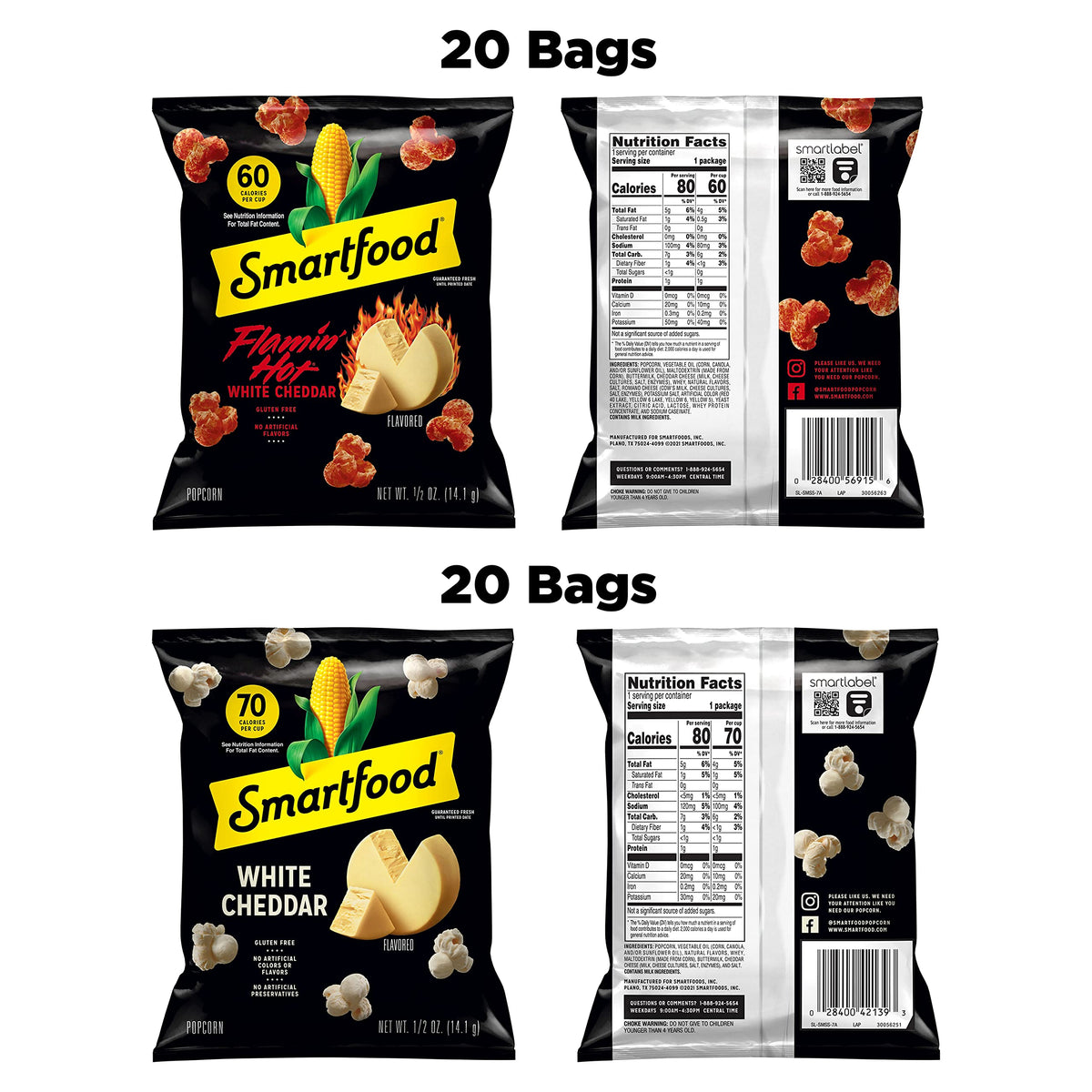 Smartfood Popcorn 40-Count Variety – Low Calorie, Low Carb Snack for Health-Conscious Snackers