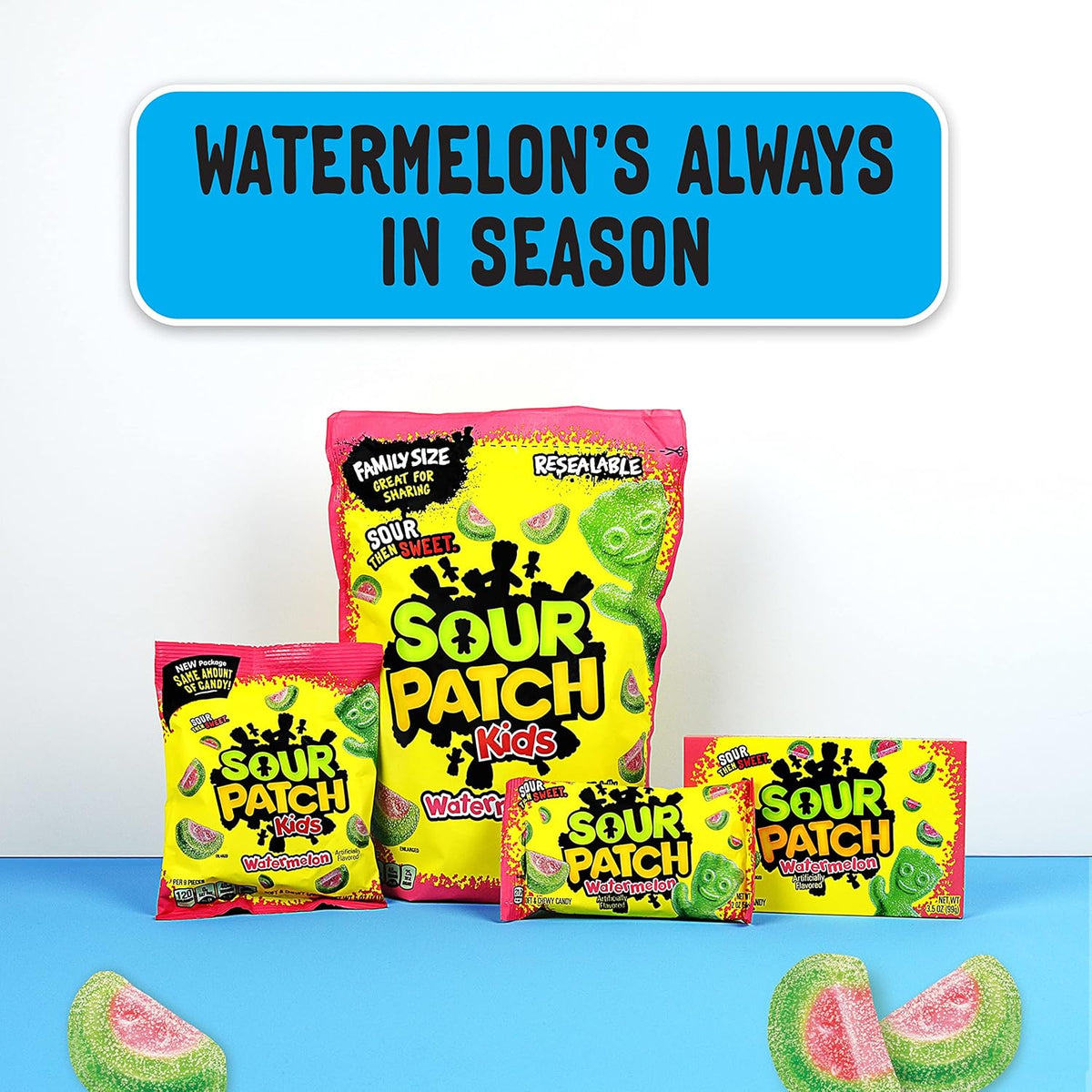 SOUR PATCH KIDS Watermelon Soft & Chewy Candy, Pre-Portioned Treat for Lunchboxes, Halloween Buckets, and Easter Baskets, 12 - 3.5 oz Boxes