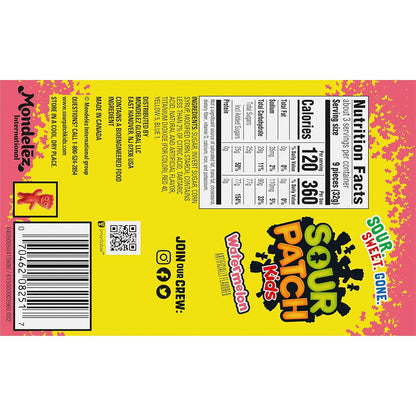 SOUR PATCH KIDS Watermelon Soft & Chewy Candy, Pre-Portioned Treat for Lunchboxes, Halloween Buckets, and Easter Baskets, 12 - 3.5 oz Boxes