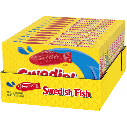 SWEDISH FISH Soft & Chewy Candy Healthy Sweet Treat Swap, Fat Free 12 Pack 3.1 oz Boxes