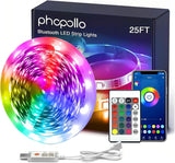 phopollo Flexible RGB LED Strip Lights – 16.4ft to 130ft Room Decor Kit with Remote, Peel-and-Stick Wall Lighting