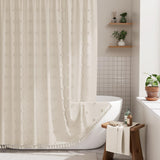 AmazerBath Faux Linen Shower Curtain – Sage Green Striped Boho Curtain for Cozy Living Room Aesthetic, 72x72 Farmhouse Bathroom Set with Hooks