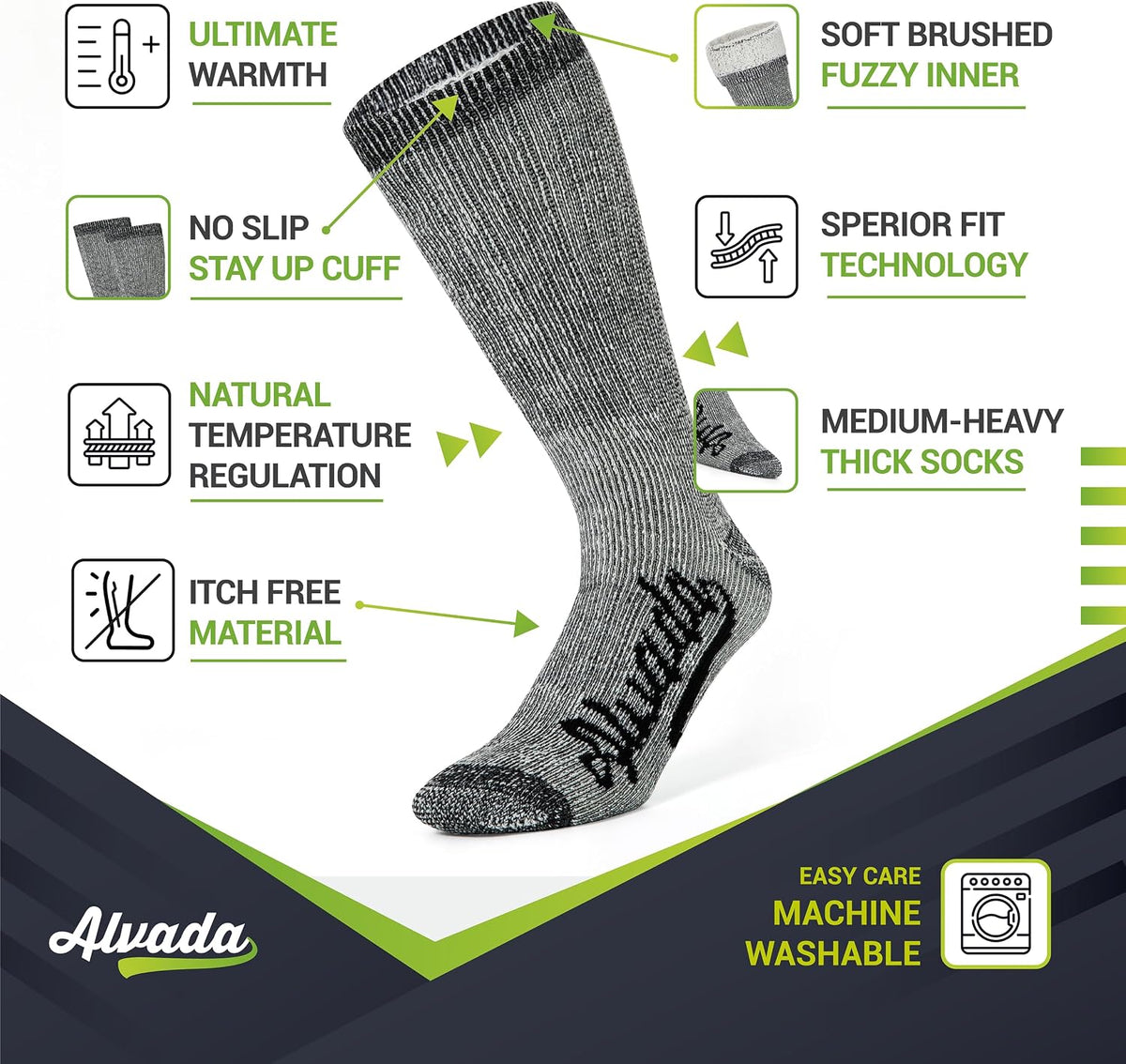 thermal crew sock design sized for cold-weather use