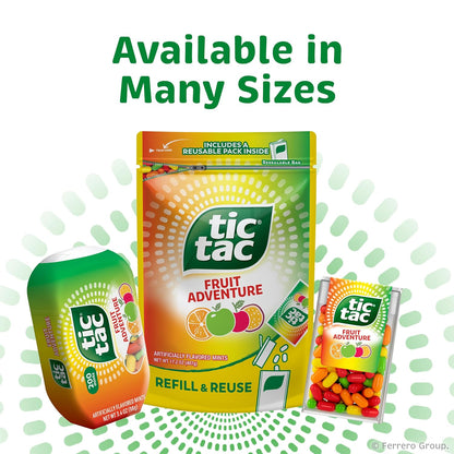 Tic Tac Fruit Adventure Pocket Mints – Handbag and Gym Bag Self-Care Essential, Bulk 12 Pack of 1.7 oz Flip-Top Containers