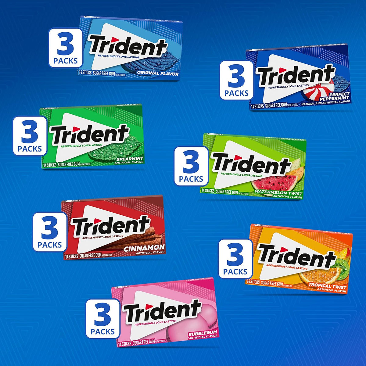 Trident Sugar-Free Chewing Gum Variety Pack – Sugar-Free Party Favor Pack for Children's Birthdays, 21 Packs