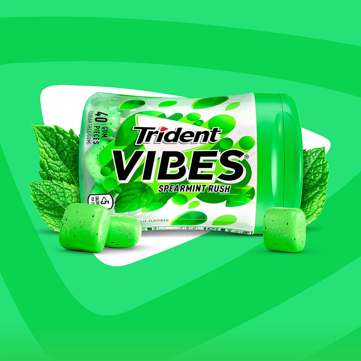 Trident Vibes Spearmint Rush Sugar-Free Chewing Gum – Commuter Car Cup Holder Stash for Pre-Meeting Freshness, 6 Bottles
