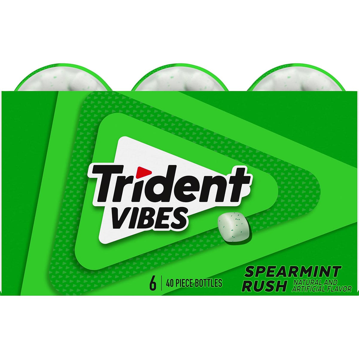 Trident Vibes Spearmint Rush Sugar-Free Chewing Gum – Commuter Car Cup Holder Stash for Pre-Meeting Freshness, 6 Bottles