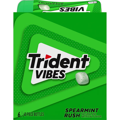 Trident Vibes Spearmint Rush Sugar-Free Chewing Gum – Commuter Car Cup Holder Stash for Pre-Meeting Freshness, 6 Bottles