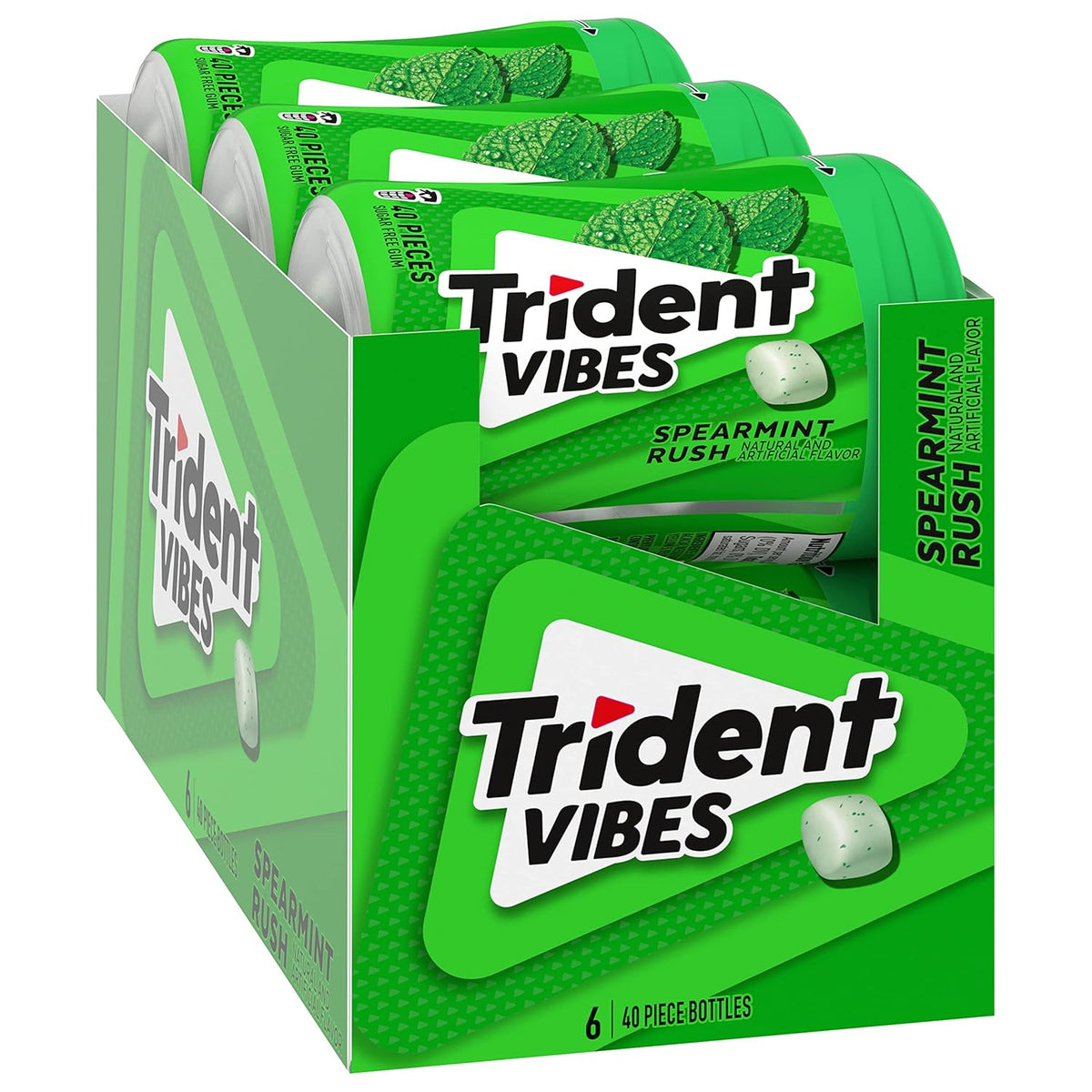 Trident Vibes Spearmint Rush Sugar-Free Chewing Gum – Commuter Car Cup Holder Stash for Pre-Meeting Freshness, 6 Bottles