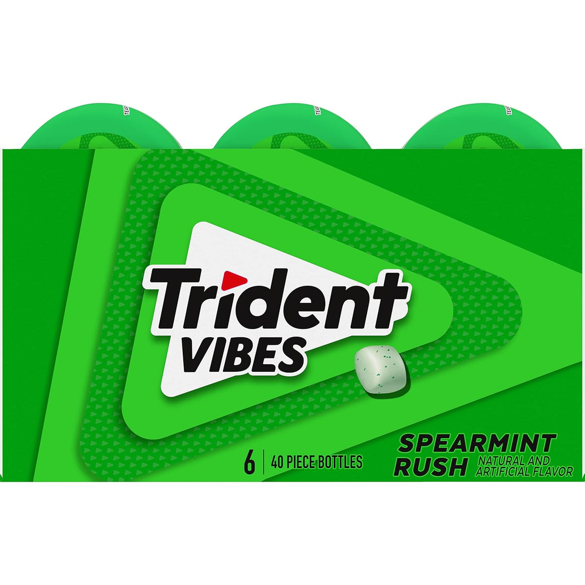 Trident Vibes Spearmint Rush Sugar-Free Chewing Gum – Commuter Car Cup Holder Stash for Pre-Meeting Freshness, 6 Bottles