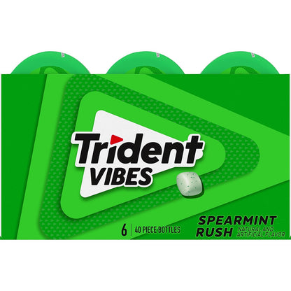 Trident Vibes Spearmint Rush Sugar-Free Chewing Gum – Commuter Car Cup Holder Stash for Pre-Meeting Freshness, 6 Bottles