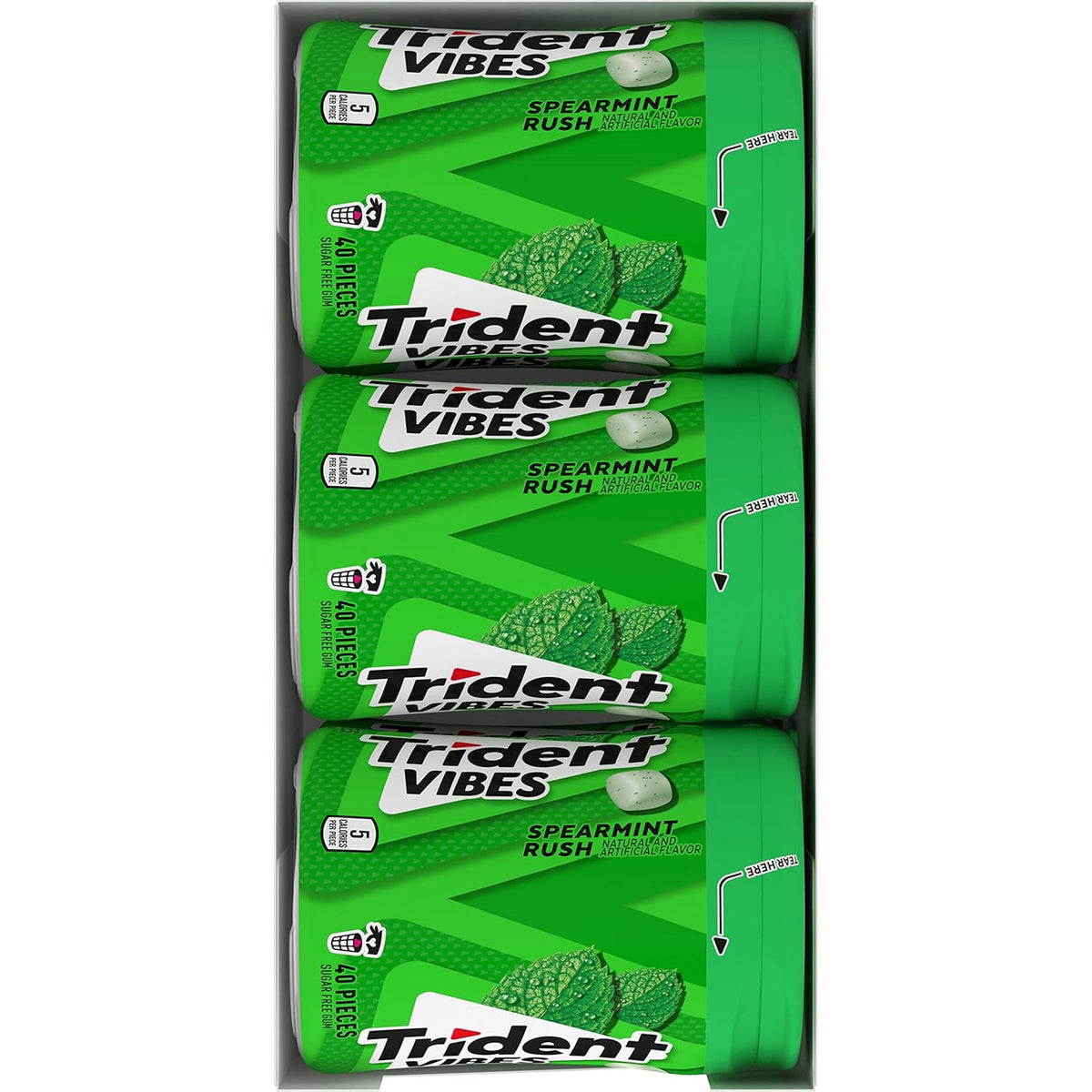 Trident Vibes Spearmint Rush Sugar-Free Chewing Gum – Commuter Car Cup Holder Stash for Pre-Meeting Freshness, 6 Bottles