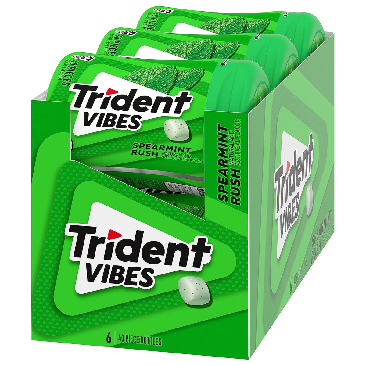 Trident Vibes Spearmint Rush Sugar-Free Chewing Gum – Commuter Car Cup Holder Stash for Pre-Meeting Freshness, 6 Bottles