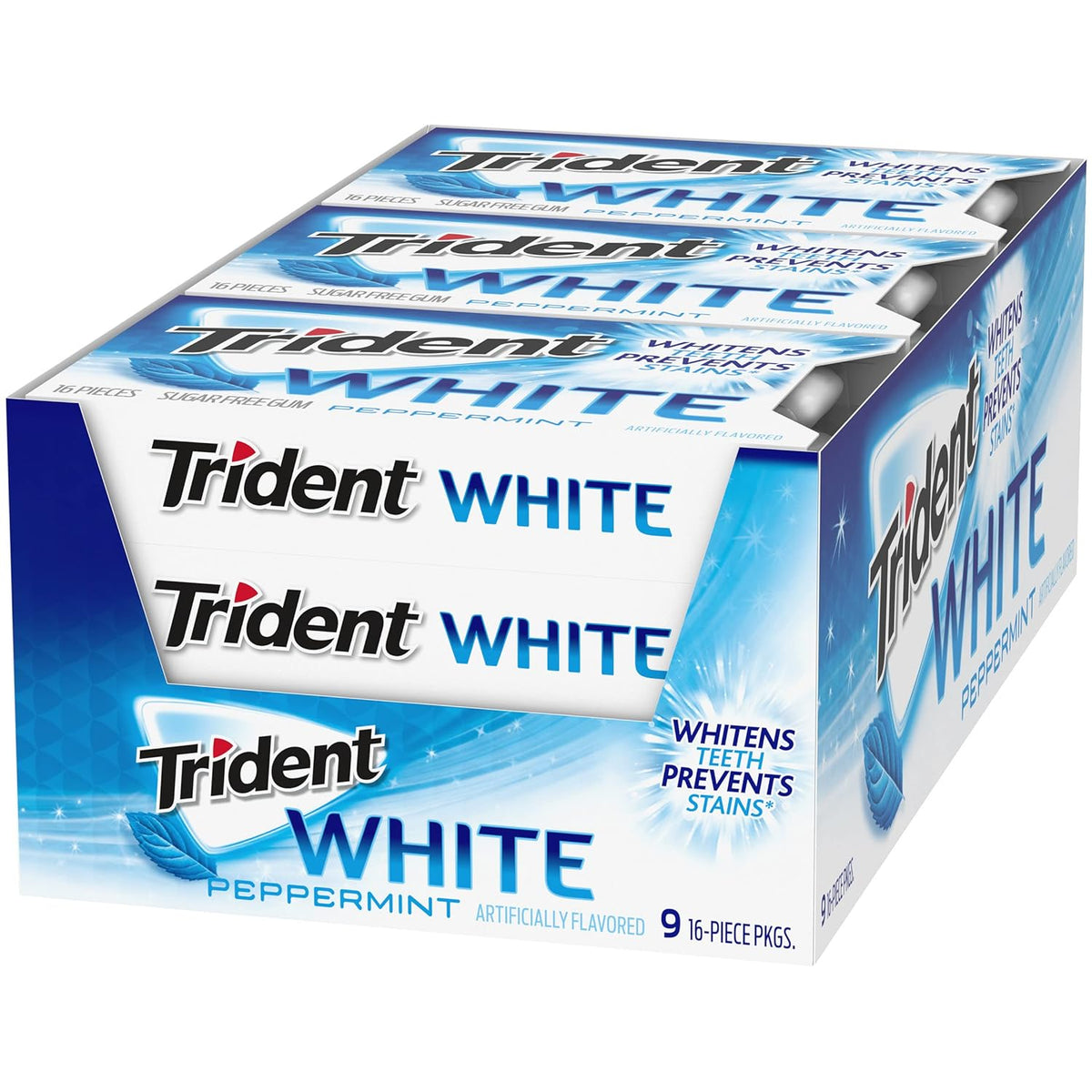 Trident White Sugar-Free Gum – Valentine's Day and Galentine's Treat for a Whitening, Fresh-Breath Care Kit, Peppermint, Spearmint, Wintergreen